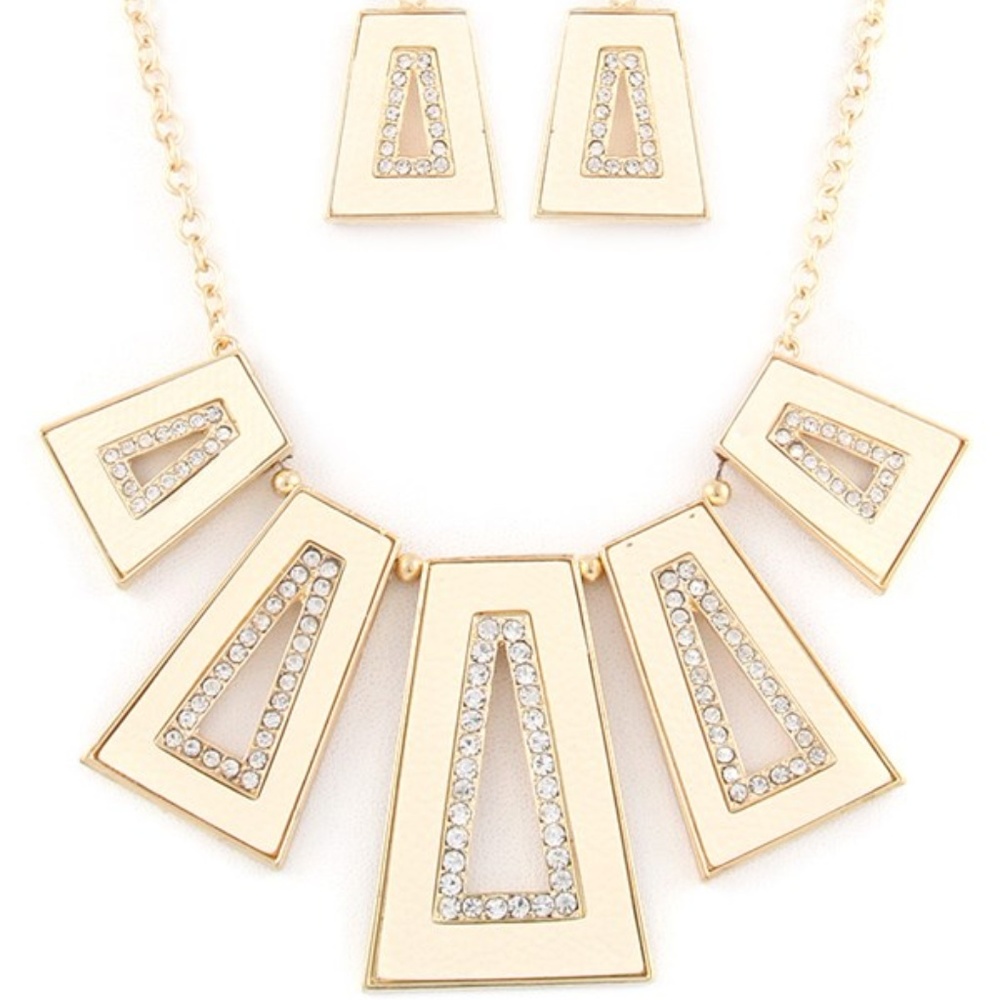 Fashion Gold Necklace Earring Set with Rhinestones